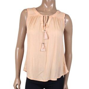Guilty Peach Sleeveless Top Tassel Tie Keyhole Cut Out Pleated Flowy Size Small